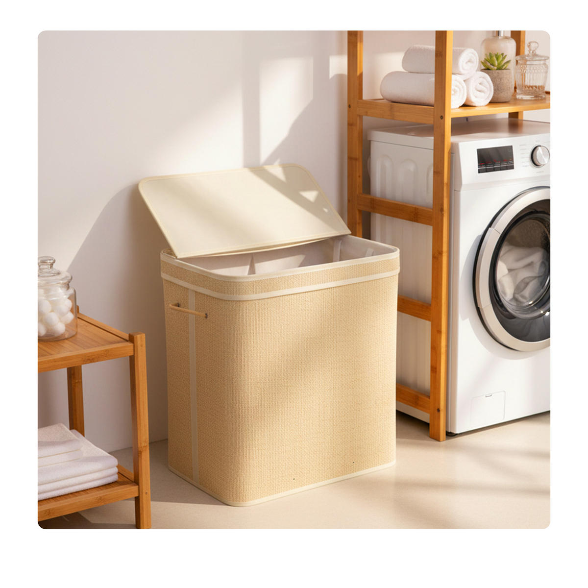 KÔŠ na prádlo - svetlohnedá, drevo/kompozitné drevo (33/49/61cm) - Relaxdays