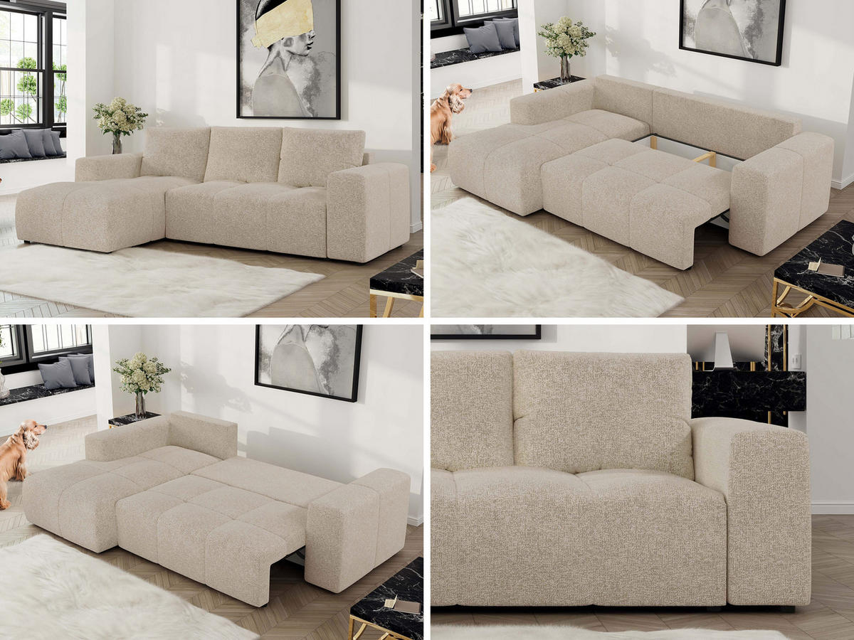 ECKSOFA MONIVA Creme Strukture - Links - Creme/Schwarz, Textil (164/266cm) - MKS