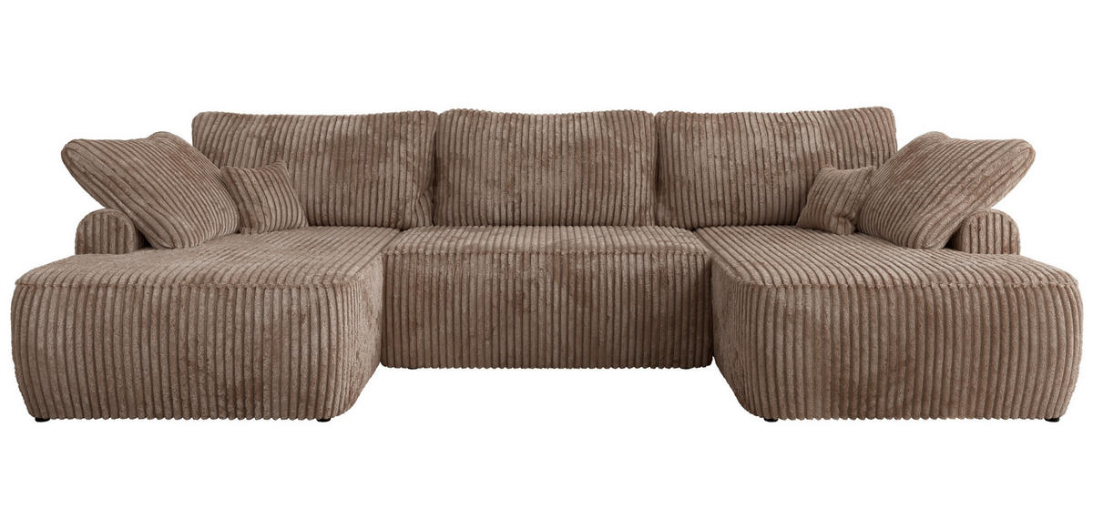 WOHNLANDSCHAFT CUBO U Braun Cord - Schwarz/Braun, Kunststoff/Textil (370/100/187cm) - MKS