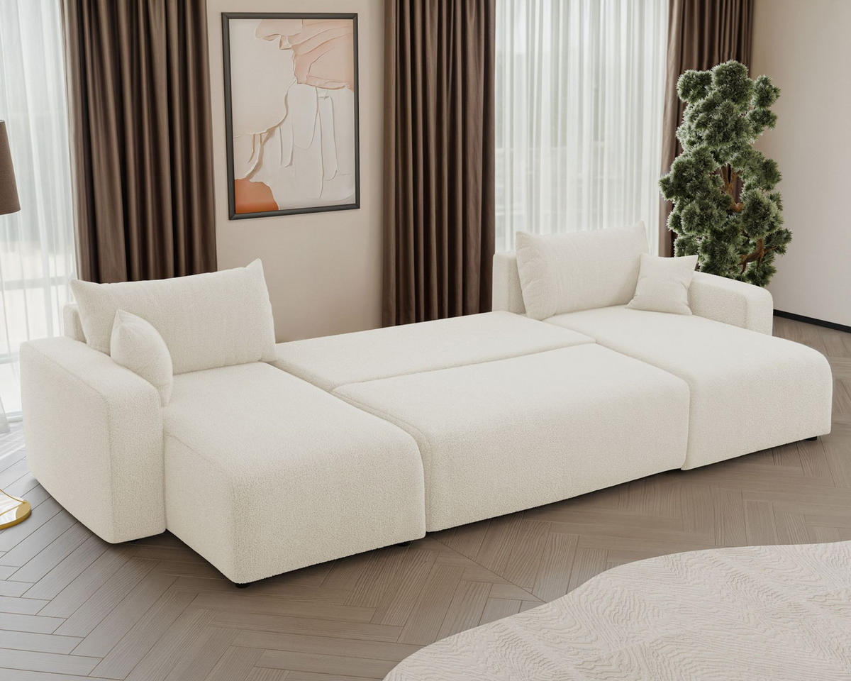 WOHNLANDSCHAFT Pianoni Creme Bouclé-Bezug - Creme/Schwarz, Kunststoff/Textil (312/83/140cm) - Selsey