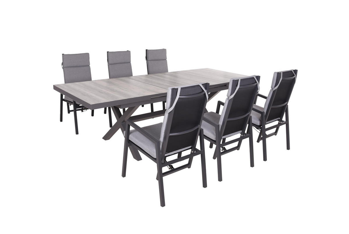 GARTEN-SITZGRUPPE Joana 7-teilig Gartenmöbel-Set - Schwarz, Kunststoff - DELUKE