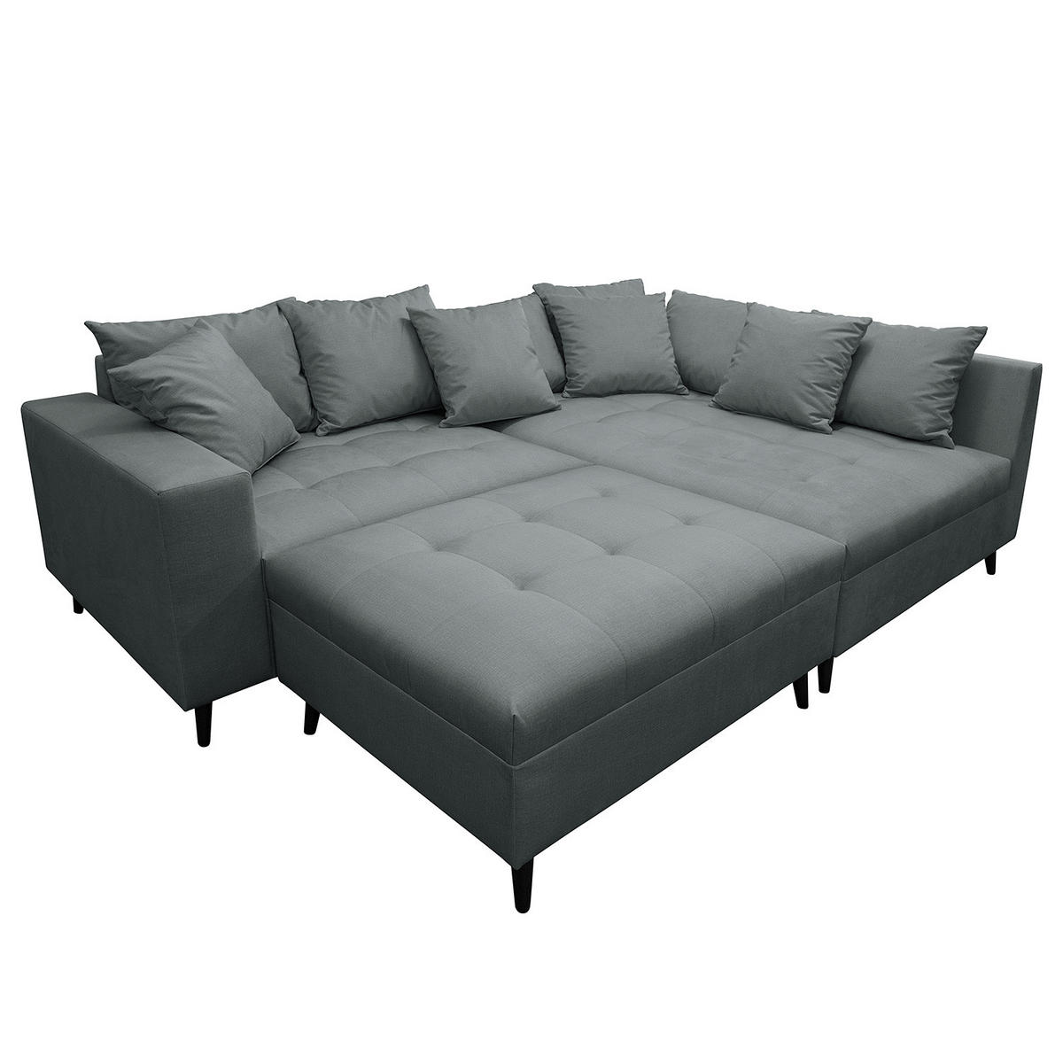 ECKSOFA mit Hocker - Anthrazit, Holz/Birkenholz (247/174cm) - home24