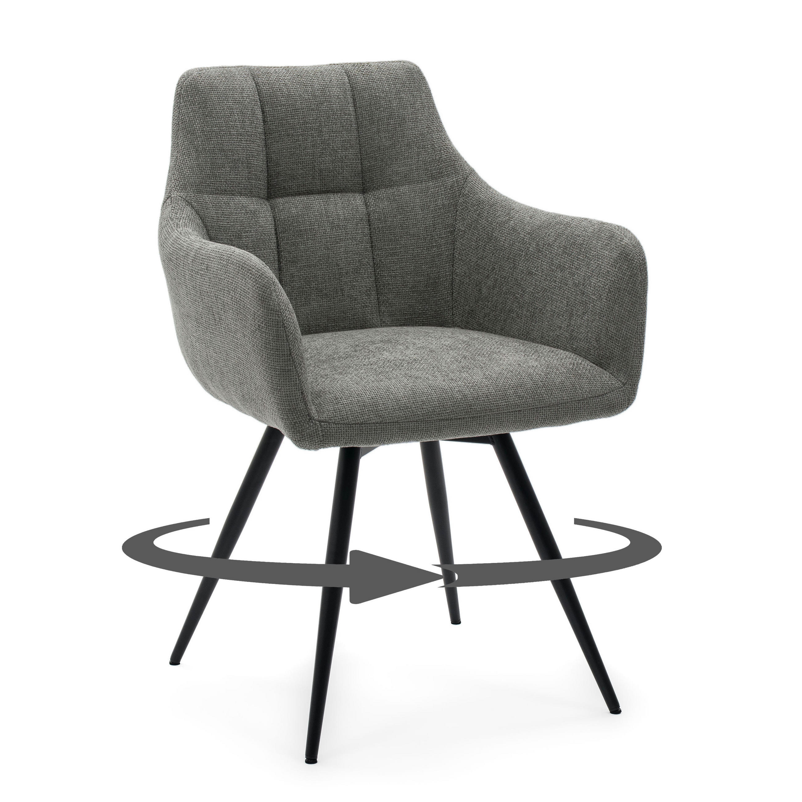 STUHL LUGANO drehbar gepolsterter mit Steppung - grau - Chenille - Schwarz/Grau, Textil/Metall (58/84/59cm) - NEW HOME