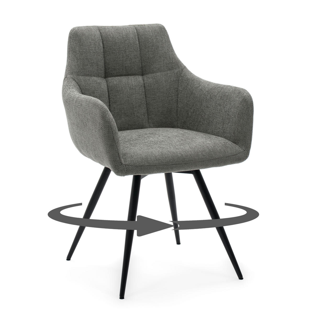 STUHL LUGANO drehbar gepolsterter mit Steppung - grau - Chenille - Schwarz/Grau, Textil/Metall (58/84/59cm) - NEW HOME