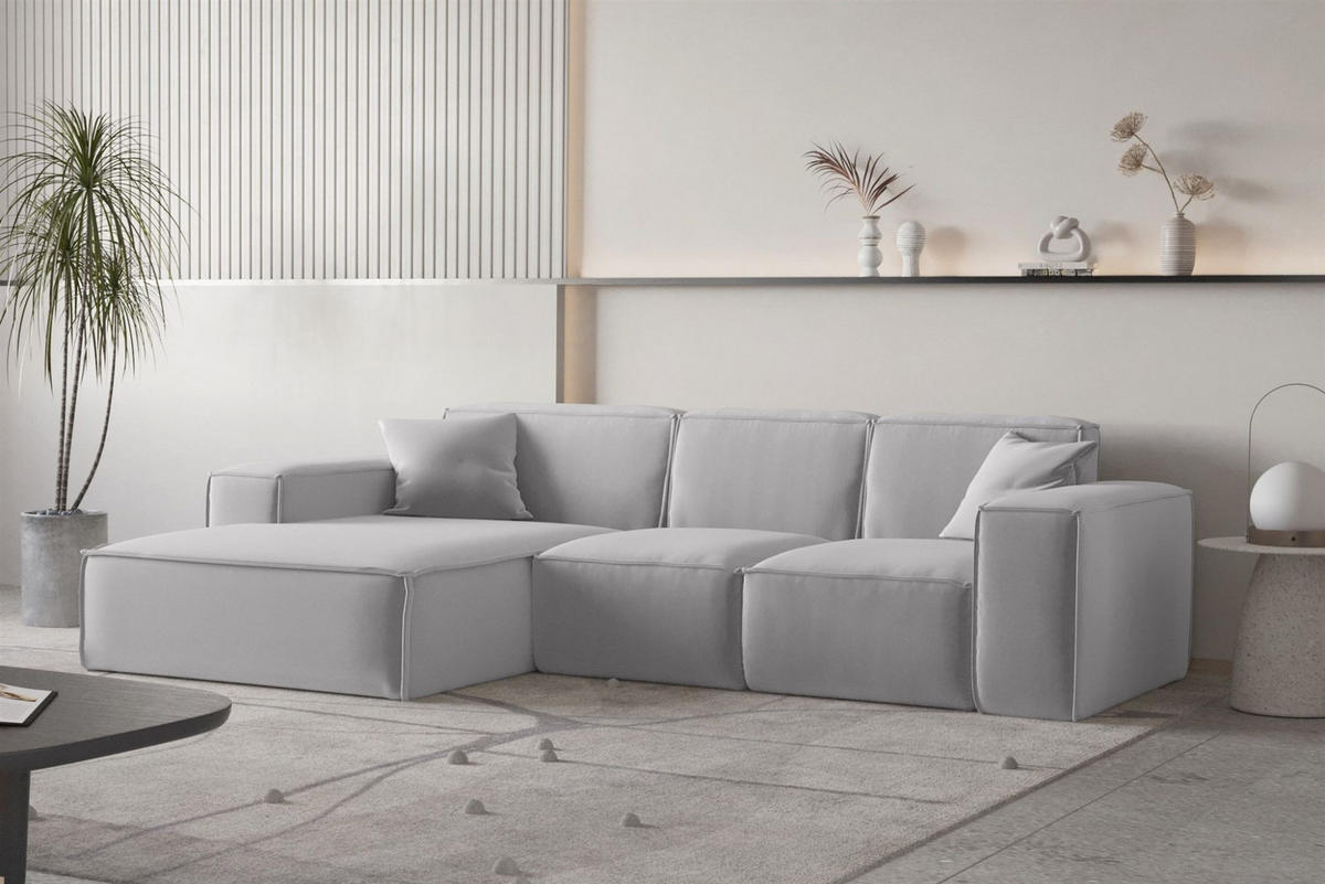 ECKSOFA Ottom Celes Premium Opera Velvet - Hellgrau, Holzwerkstoff/Textil (266/165cm) - Fun Möbel