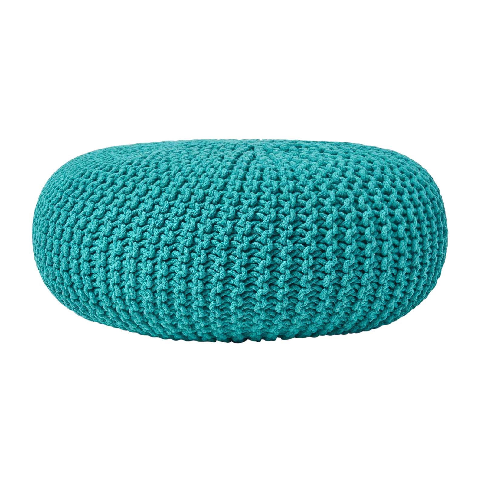 STRICK-POUF petrol-grün, Bodenkissen rund 70/70/23 cm - Grün, Textil (70/23/70cm) - Homescapes