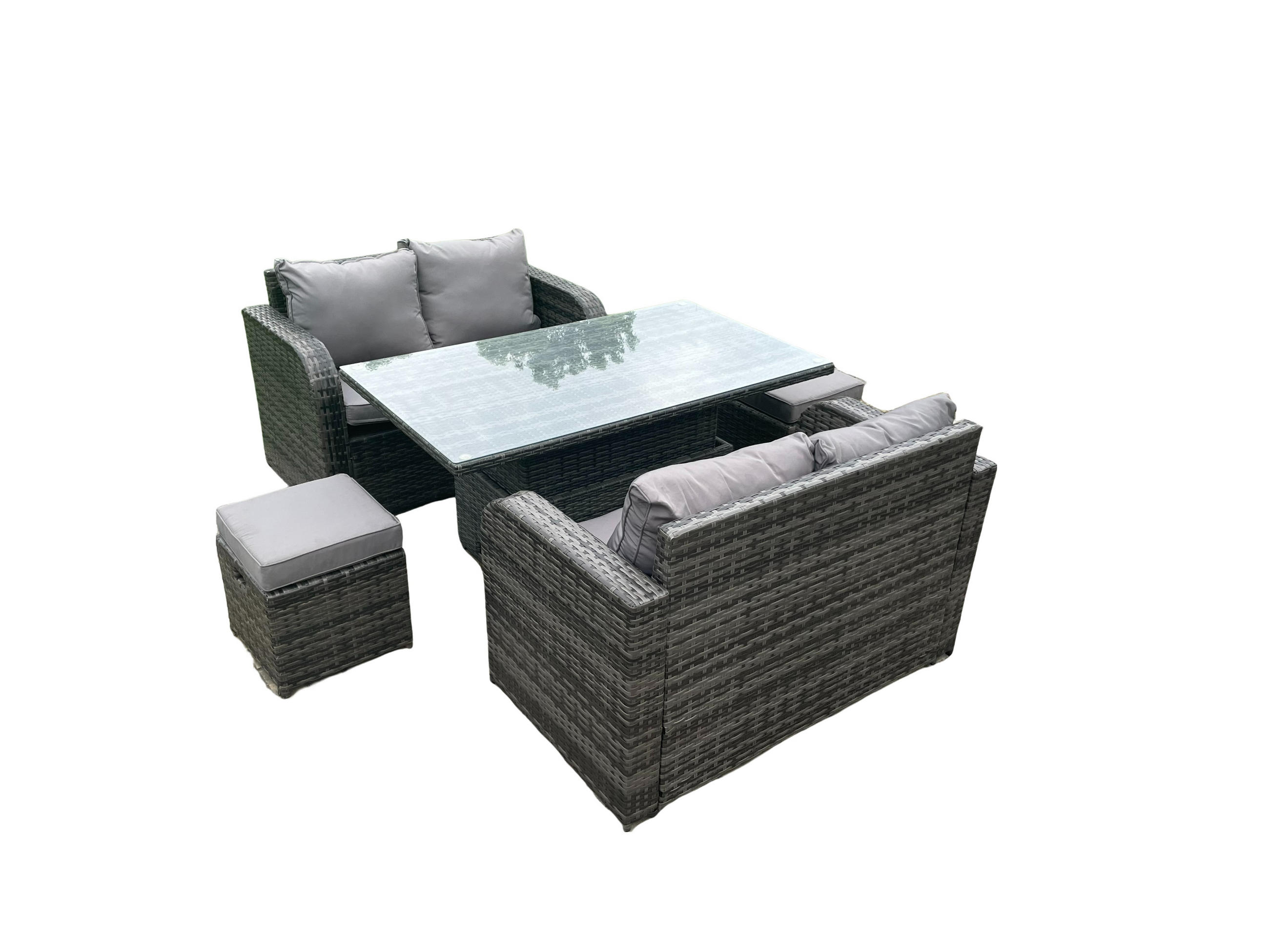 GARTENMÖBELSET Polyrattan 6-Sitzer - Dunkelgrau, Metall - Fimous