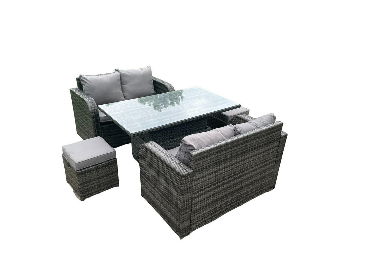 GARTENMÖBELSET Polyrattan 6-Sitzer - Dunkelgrau, Metall - Fimous