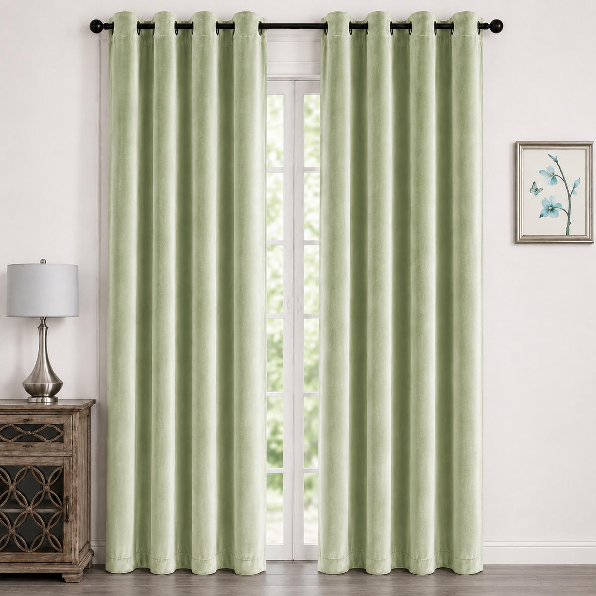 VORHANG Ösen Samt 300/245 cm Lindgrün - Hellgrün, Textil (300/245/245cm) - TiborTex