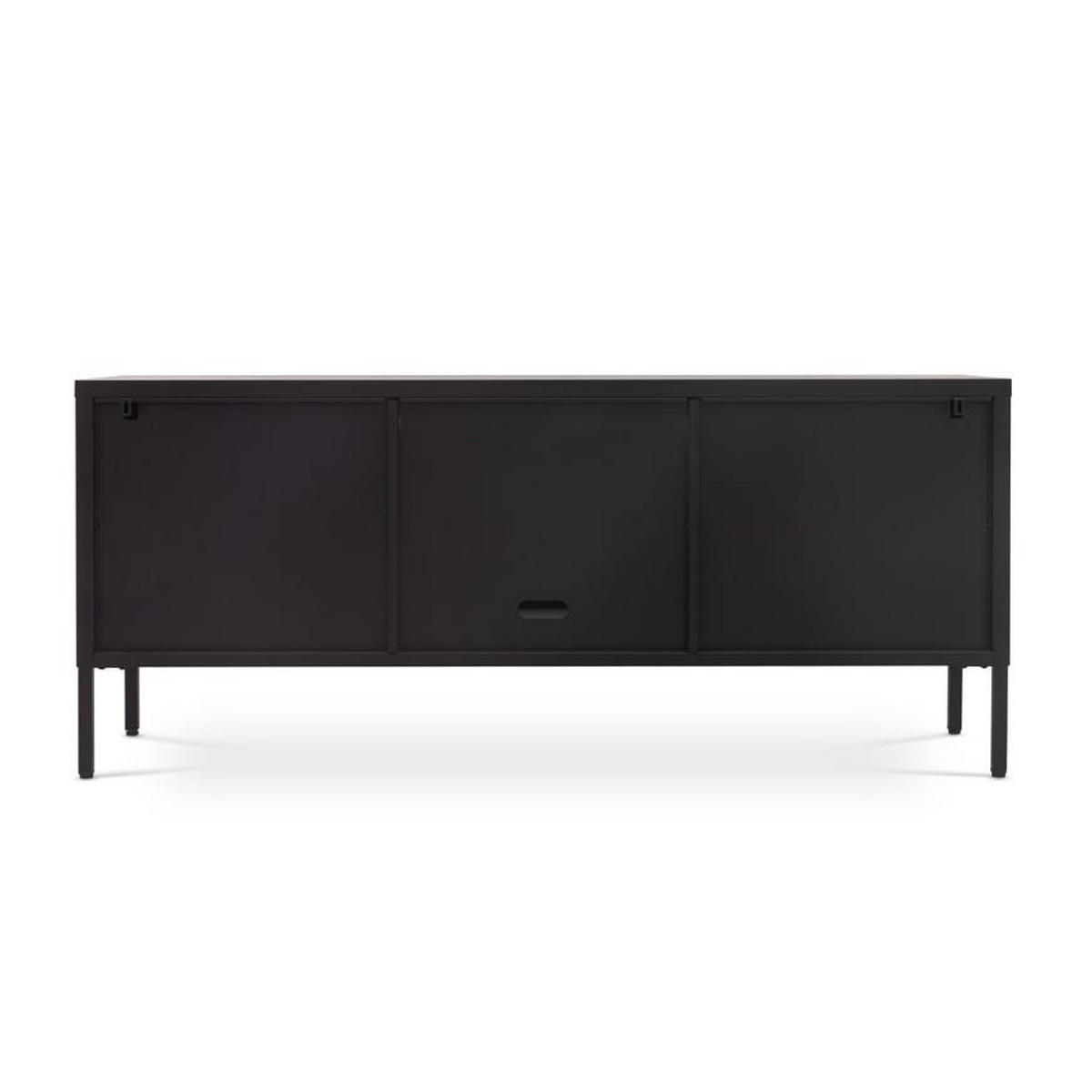 TV-LOWBOARD Metall 130cm 3 Türen, Schwarz und Sicherheitsglas EZRA - Schwarz, Metall (130/55/40cm) - Sicaan