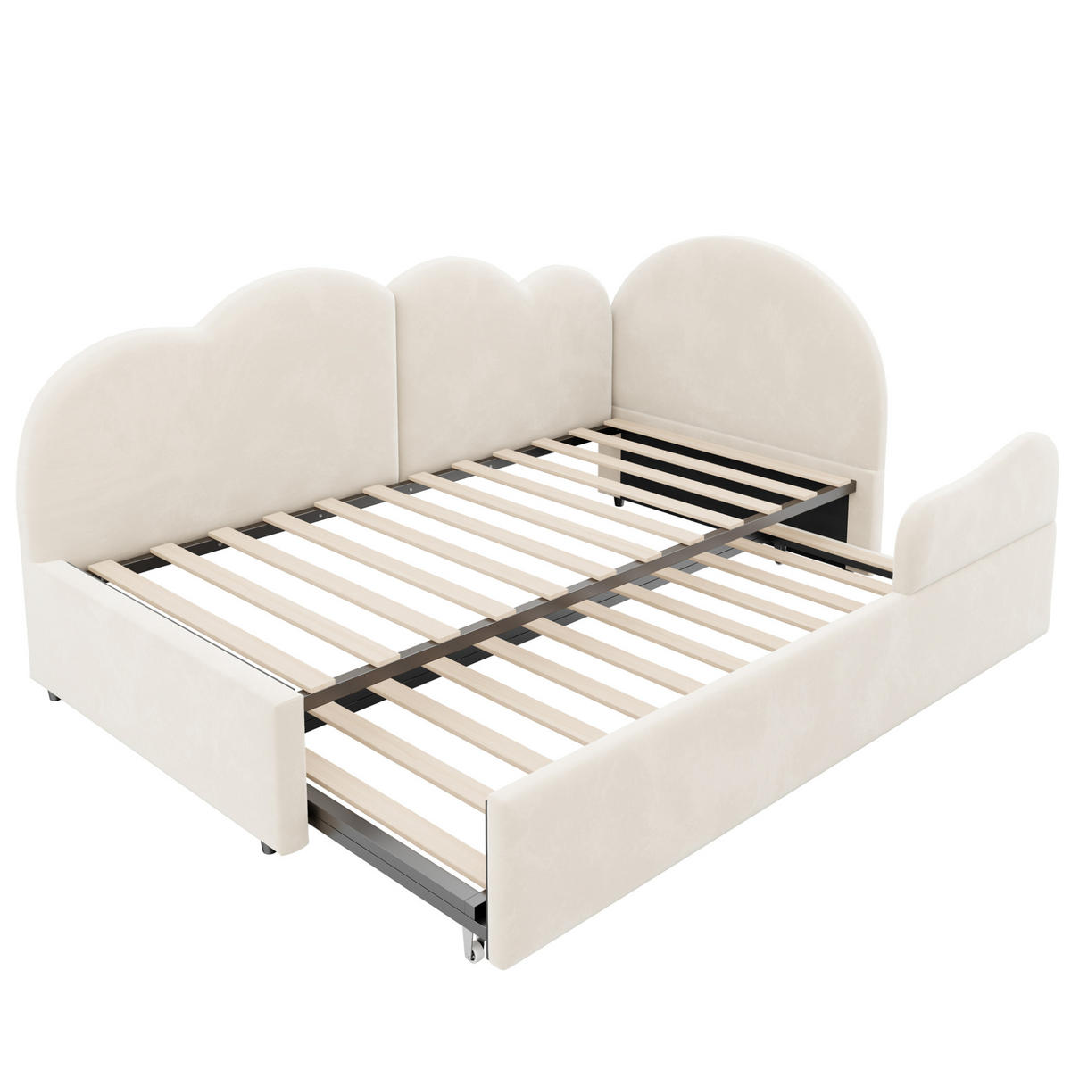 POLSTERBETT Ausziehbares Schlafsofa Samt 90x200 cm Beige ausziehbar, L-Form mit Wolkenkopfteil - Beige, Textil (90/200cm) - Modfu