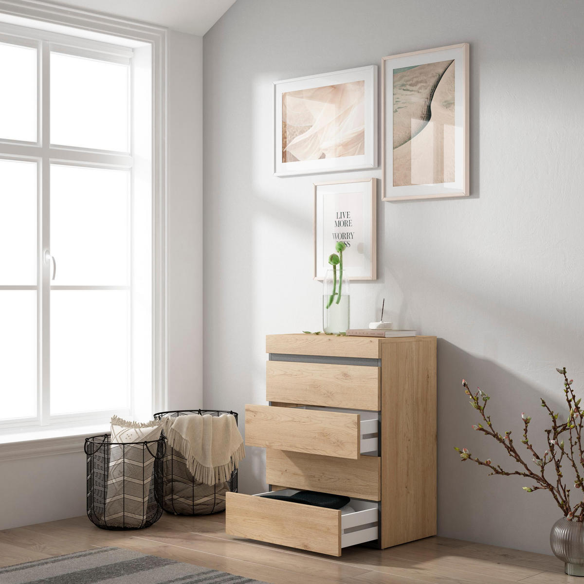 KOMMODE mit Schubladen, SIDEBOARD Schrank, eiche, 35/57/75cm - Eichefarben, Holzwerkstoff (57/75/35cm) - Skraut Home