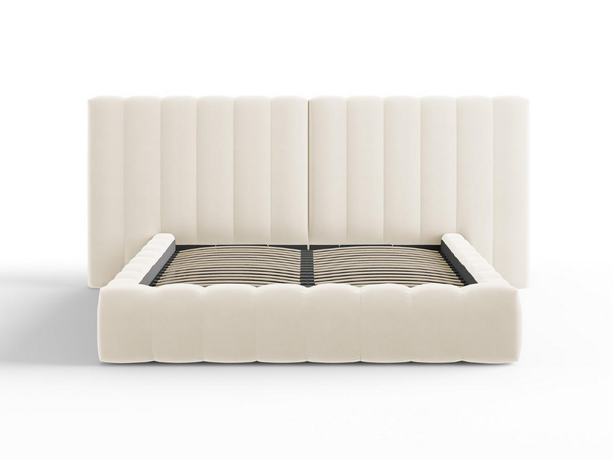 BETT mit Bettkasten und Doppelkopfteil Kelp aus Samt leichtes beige 140x200cm - Beige, Textil (140/200cm) - Micadoni