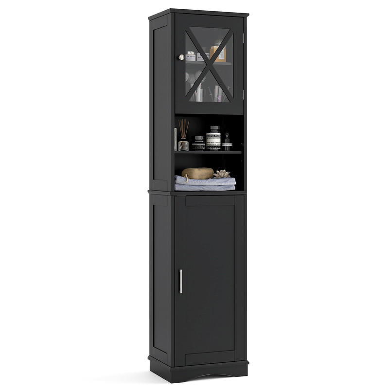 Costway Badezimmerschrank Schwarz 40x170.5x30 cm