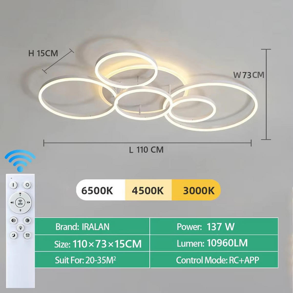 LED-DECKENLEUCHTE Weiß 110x73x15 cm - Weiß, Kunststoff (110/73/15cm) - Coonoor