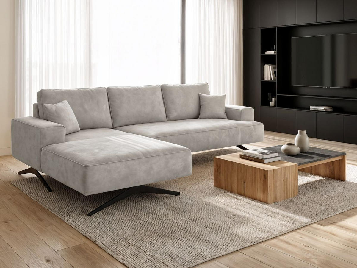 ECKSOFA Leto Grau Links - Schwarz/Grau, Holz/Textil (260/165cm) - Graingold