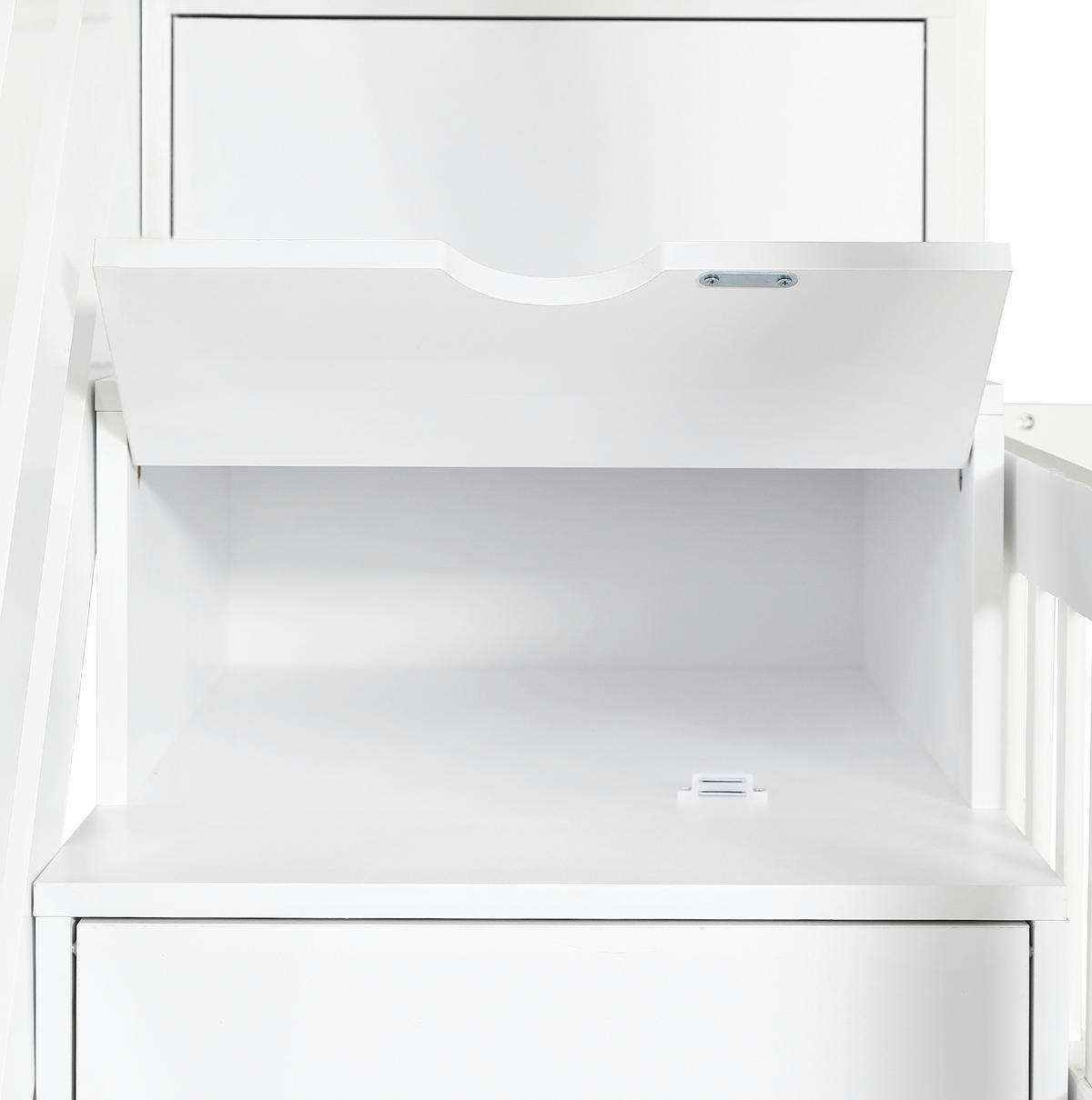 ETAGENBETT 90/200 cm in Weiß/Natur mit Fenster, Stauraumtreppe und Schubladen - Weiß, Holzwerkstoff (90/200cm) - OKMYHOME