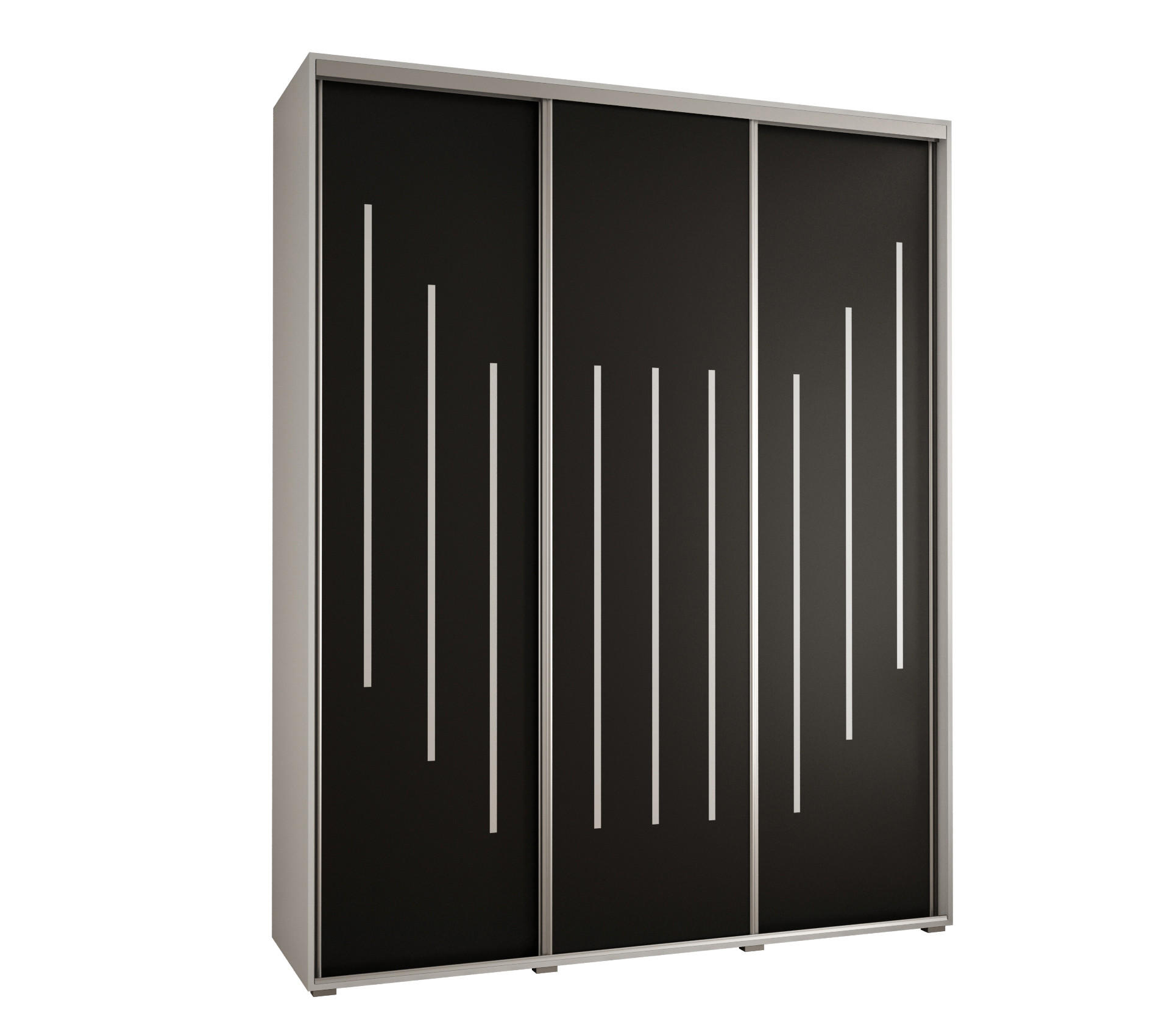 Abiks Möbel SCHWEBETÜRENSCHRANK Weiß, Schwarz, Silber 190cm × 60cm × 235cm