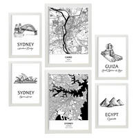POSTER Set Mit 6 Von Ägypten Und Sidney Sammlung A3 & A4 Weißer Rahmen - Weiß, Papier (29/3cm) - Nacnic