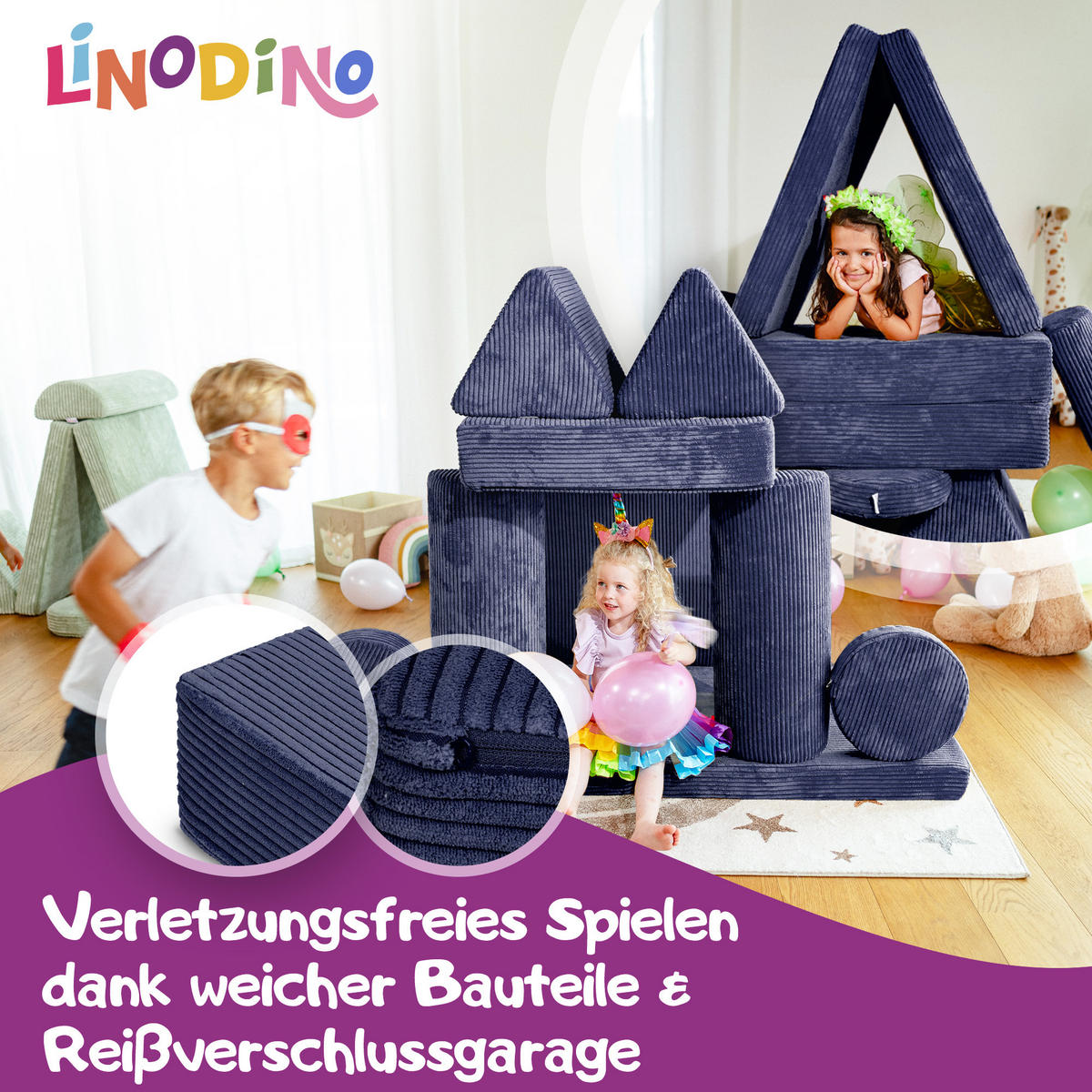 SPIELSOFA Kinder Fantasiewelt 8tlg - Dunkelblau, Textil (150/55/66cm) - Linodino