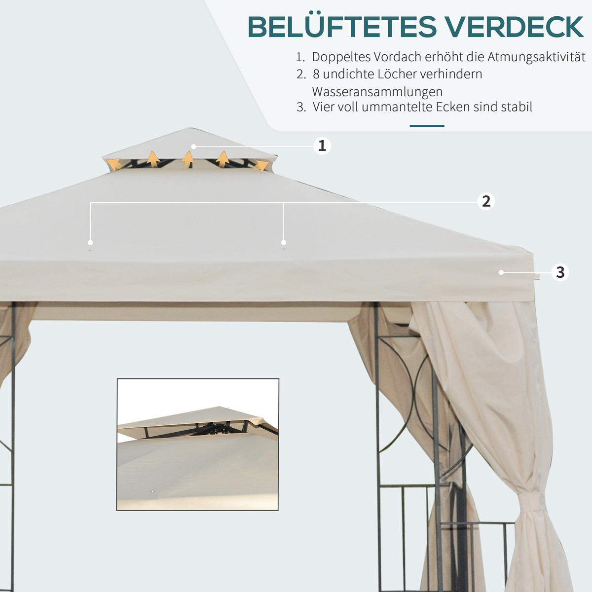 PAVILLON, Dunkelgrau/Cremeweiß, Metall, Polyesterbezug - Creme, Metall (295/265/295cm) - Outsunny