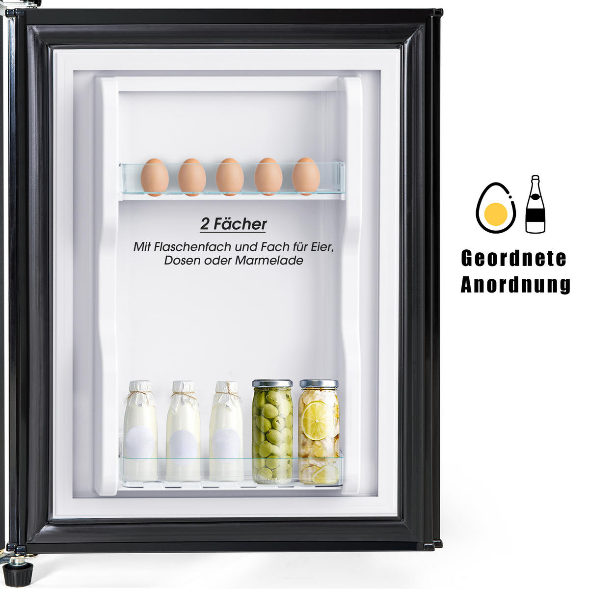 KÜHLSCHRANK 86,8cm Schwarz Doppeltür LED 60L modern - Schwarz, Kunststoff (45.5/42.5/86.8cm) - FLIEKS