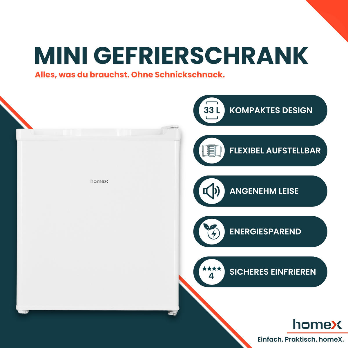 GEFRIERSCHRANK, Mini - 33L Nutzinhalt, 4-Sterne Gefrieren, freistehend, klein, mit Temperaturregelung, FM1015-W weiß - Weiß, Kunststoff/Metall (44/51/47cm) - homeX