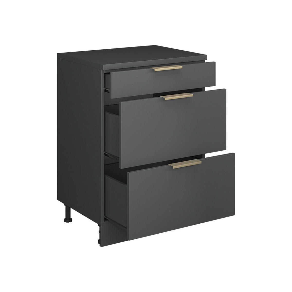 KUHINJSKA OMARA ZA POŠEVNE STREHE R-Line, Antracitno-zlata, 60 cm brez naklona z 3 predaloma - antracit, leseni material (60/83.8/46cm) - Vicco