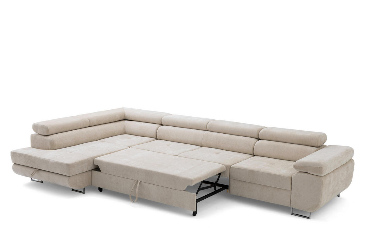 ECKSOFA WILD MAXI L Links mit Schlaffunktion 125x195 Chenille Beige - Chromfarben/Beige, Holz/Textil (350/203cm) - Muffo