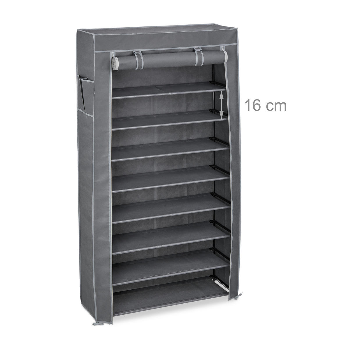 SCHUHSCHRANK - Grau, Kunststoff/Textil (86/158/30cm) - Relaxdays