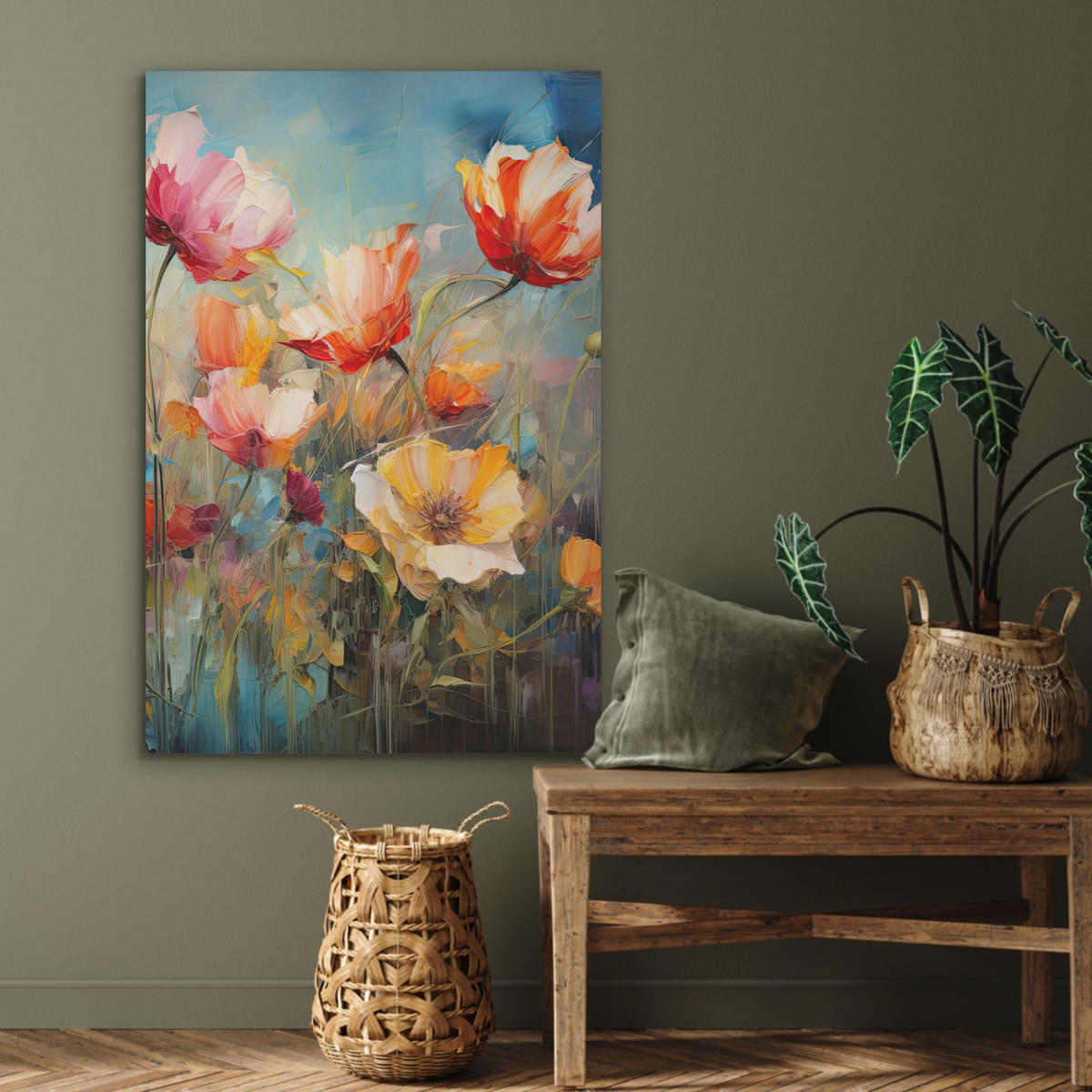 AKUSTIKPANEEL Blumen - Aquarell - Kunst - Botanisch - Natur 70x100 cm - Orange, Textil (70/0.9/100cm) - MuchoWow
