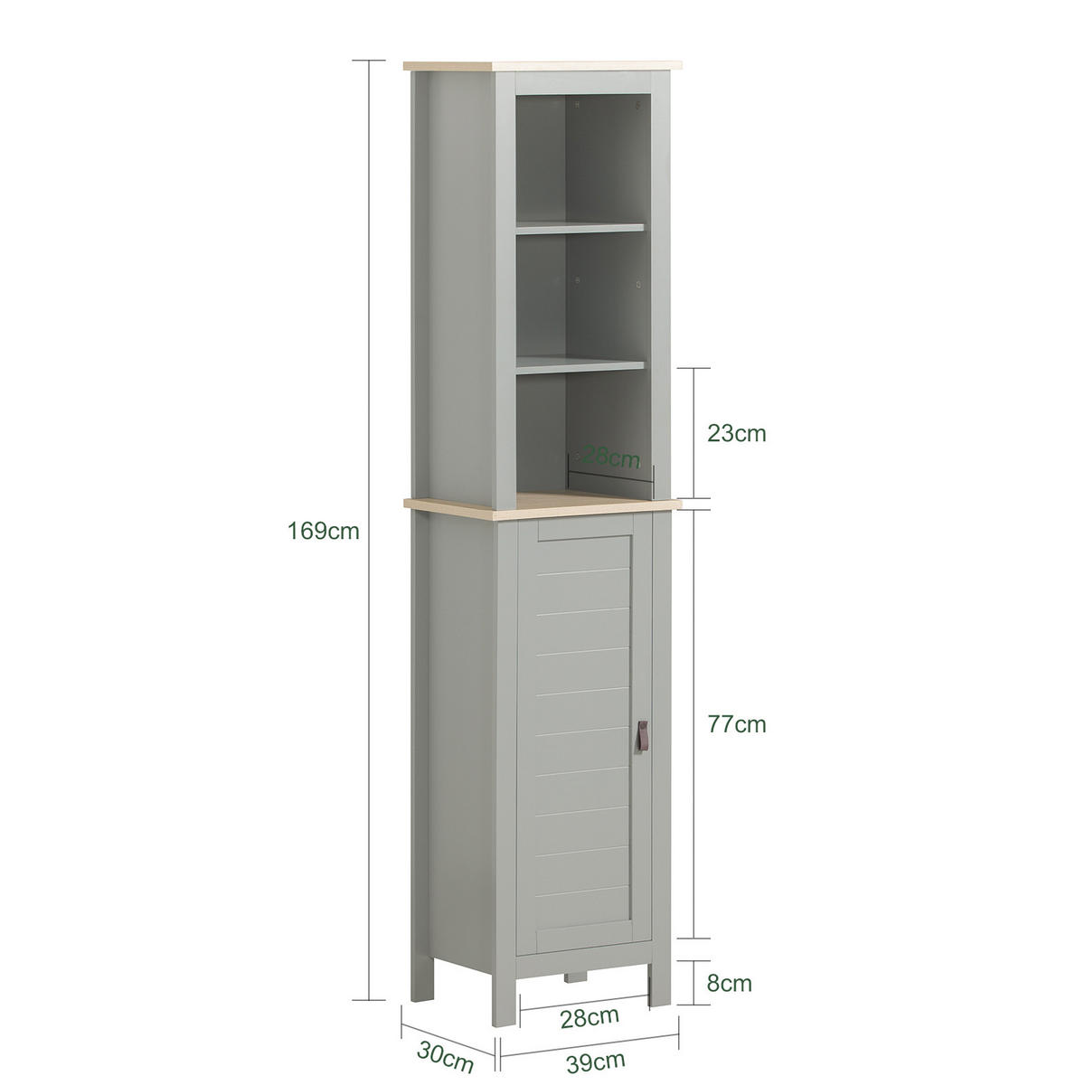 HOCHSCHRANK Hellgrau - Grau, Holzwerkstoff (39/169/30cm) - SoBuy