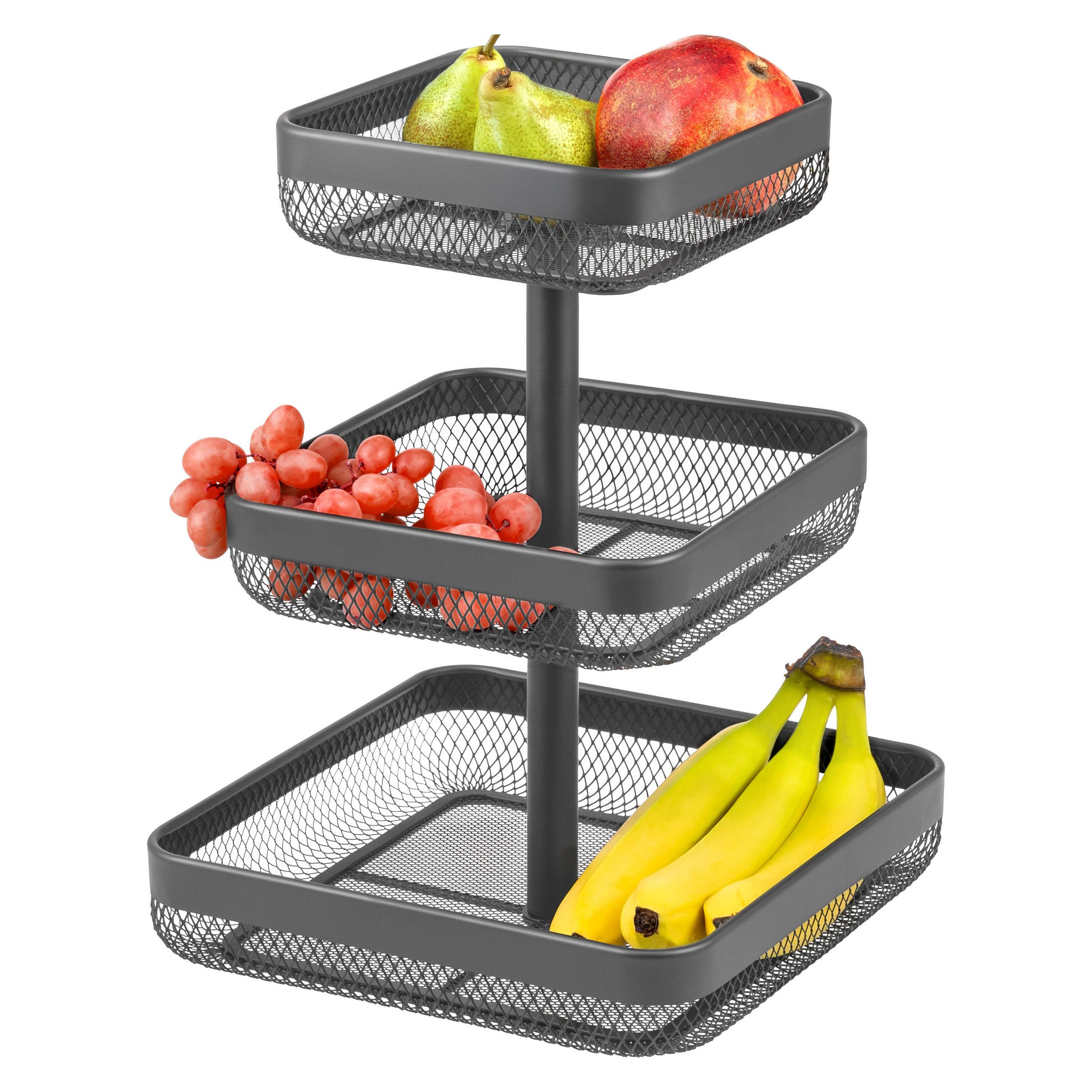 OBSTETAGERE 3-STÖCKIG eckig Metall grau - Grau, Metall (42cm) - eluno