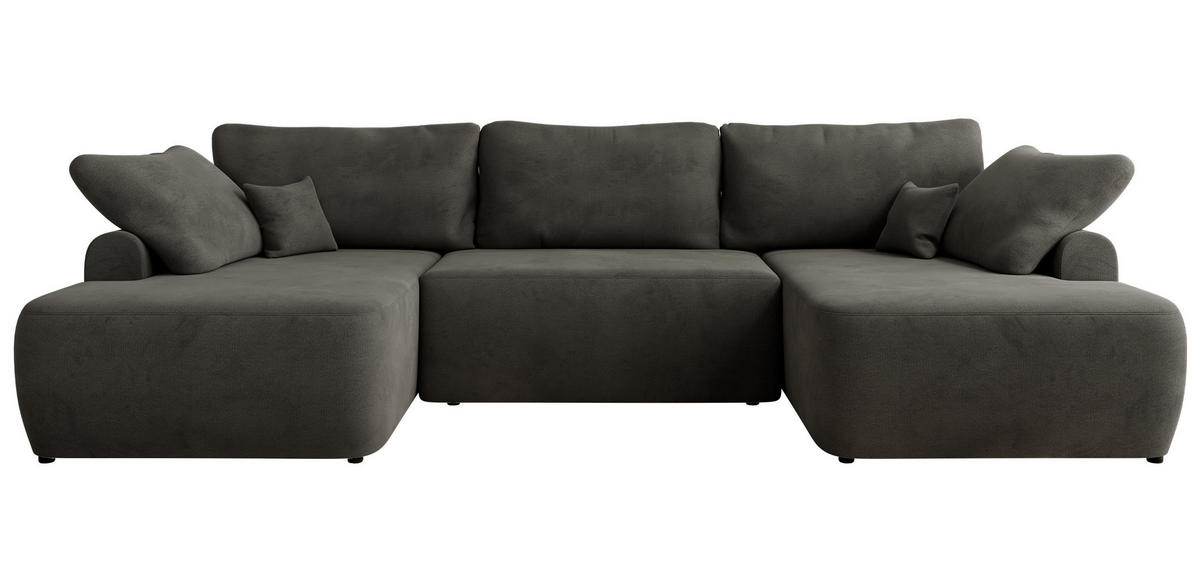 WOHNLANDSCHAFT CUBO U Dunkelgrau Velvet - Dunkelgrau/Schwarz, Kunststoff/Textil (370/100/187cm) - MKS