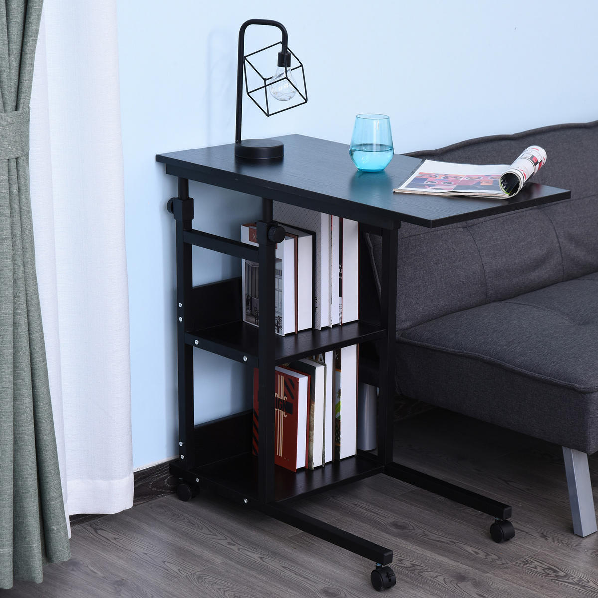 LAPTOPTISCH DE-14832 höhenverstellbar mit 2 Regalen Schwarz - Schwarz, Holzwerkstoff (80/40/82cm) - ComfortXL