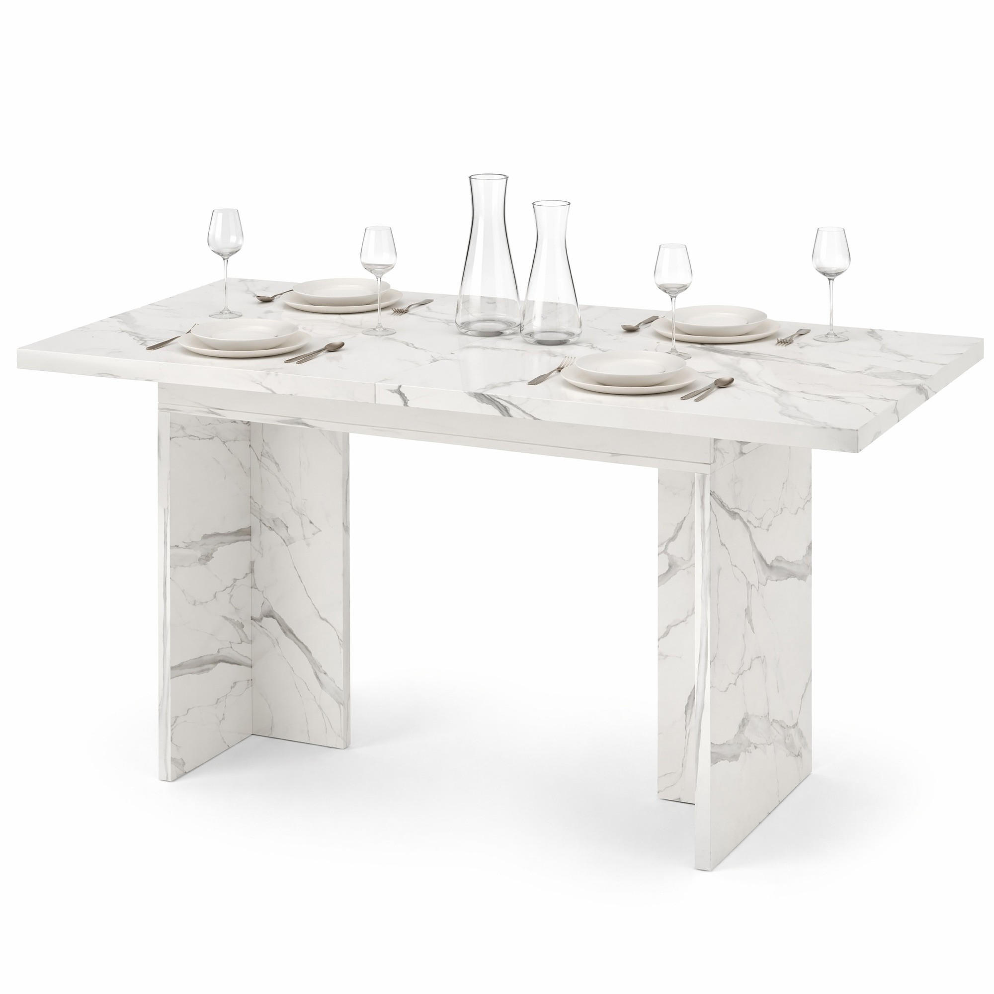 ESSTISCH in Weiß mit verdickter Tischplatte, für Esszimmer Küche und Wohnzimmer, B140-180/T80/H75cm - Weiß, Holzwerkstoff (80/180/75cm) - STILVORA