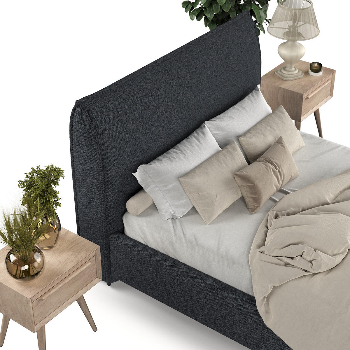 POLSTERBETT Mira 140/200 cm Anthrazit im Riva Stoff - Anthrazit/Naturfarben, Holz/Holzwerkstoff (140/200cm) - AltaBeds