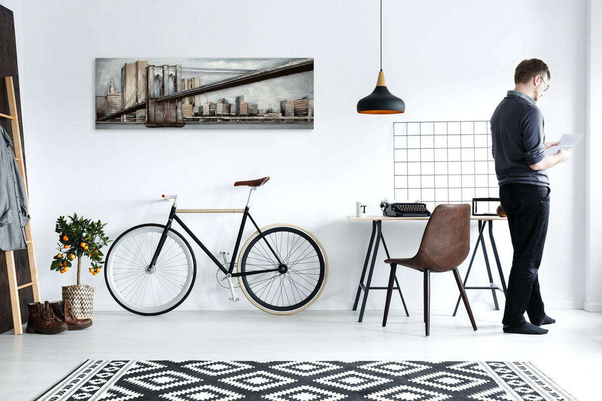 METALLBILD Grau 144/44 cm - Blau/Grau, Metall (144/44cm) - KUNSTLOFT