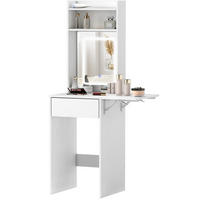 SCHMINKTISCH 45/45/152 cm in Weiß mit LED-Beleuchtung und klappbarer Ablage - Weiß, Holz (45/152/45cm) - Flora Grace