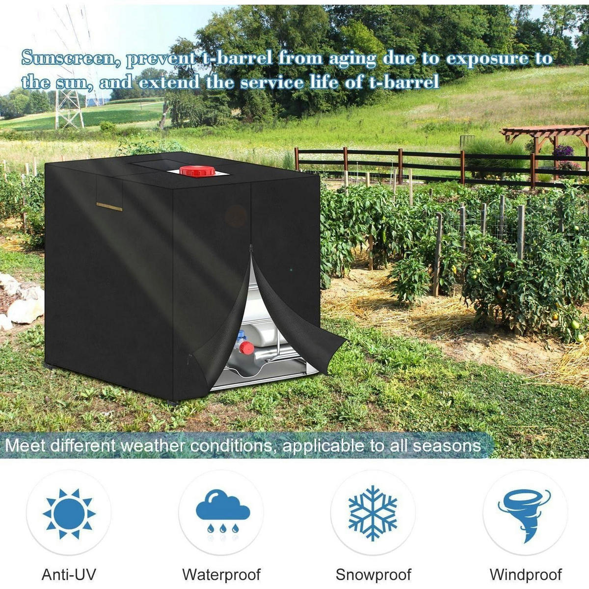 WASSERTANK Abdeckung 120x80x100cm UV-beständig - Schwarz, Textil (80/100/120cm)