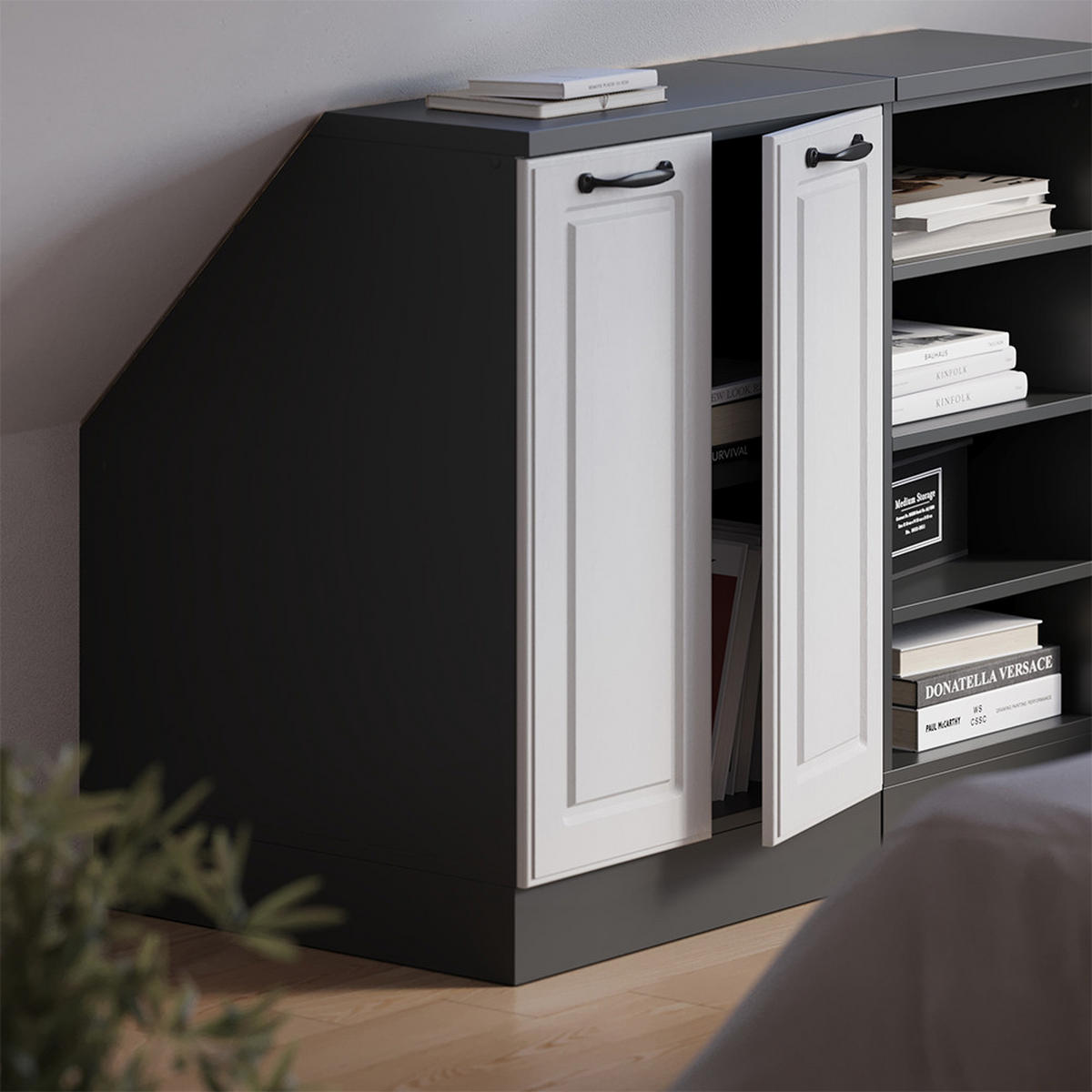 KUHINJSKI ORMAR ZA KOSINE KROVA R-Line Bijela Seoska 60 cm s 2 vrata, korpus ormara dubine 60 cm - bijela/antracit, drvni materijal (60/83.8/60cm) - Vicco