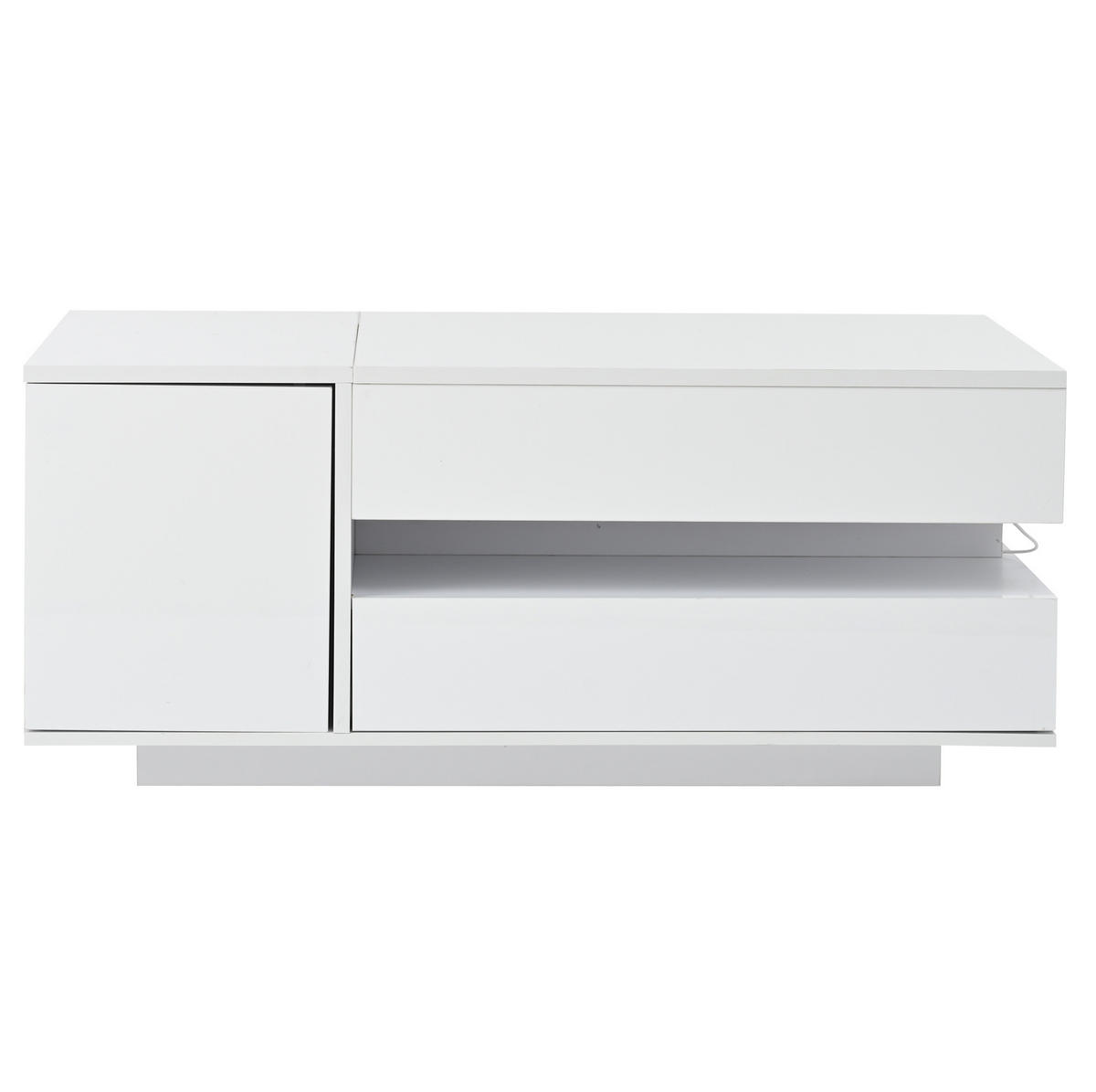 KONFERENČNÍ stolek 90/50/34,5 cm bílý, s LED a zvedací deskou - bílá, kompozitní dřevo (90/50/34.5cm) - BEAOK
