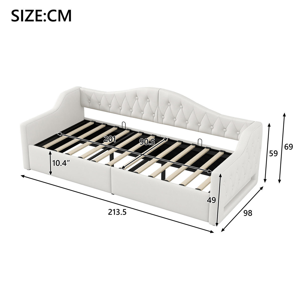 POLSTERBETT 90/200 cm aus MDF und Sperrholz mit Leinenbezug LED-Beleuchtung und Stauraum Beige - Beige, Holzwerkstoff (90/200cm) - Modenvie