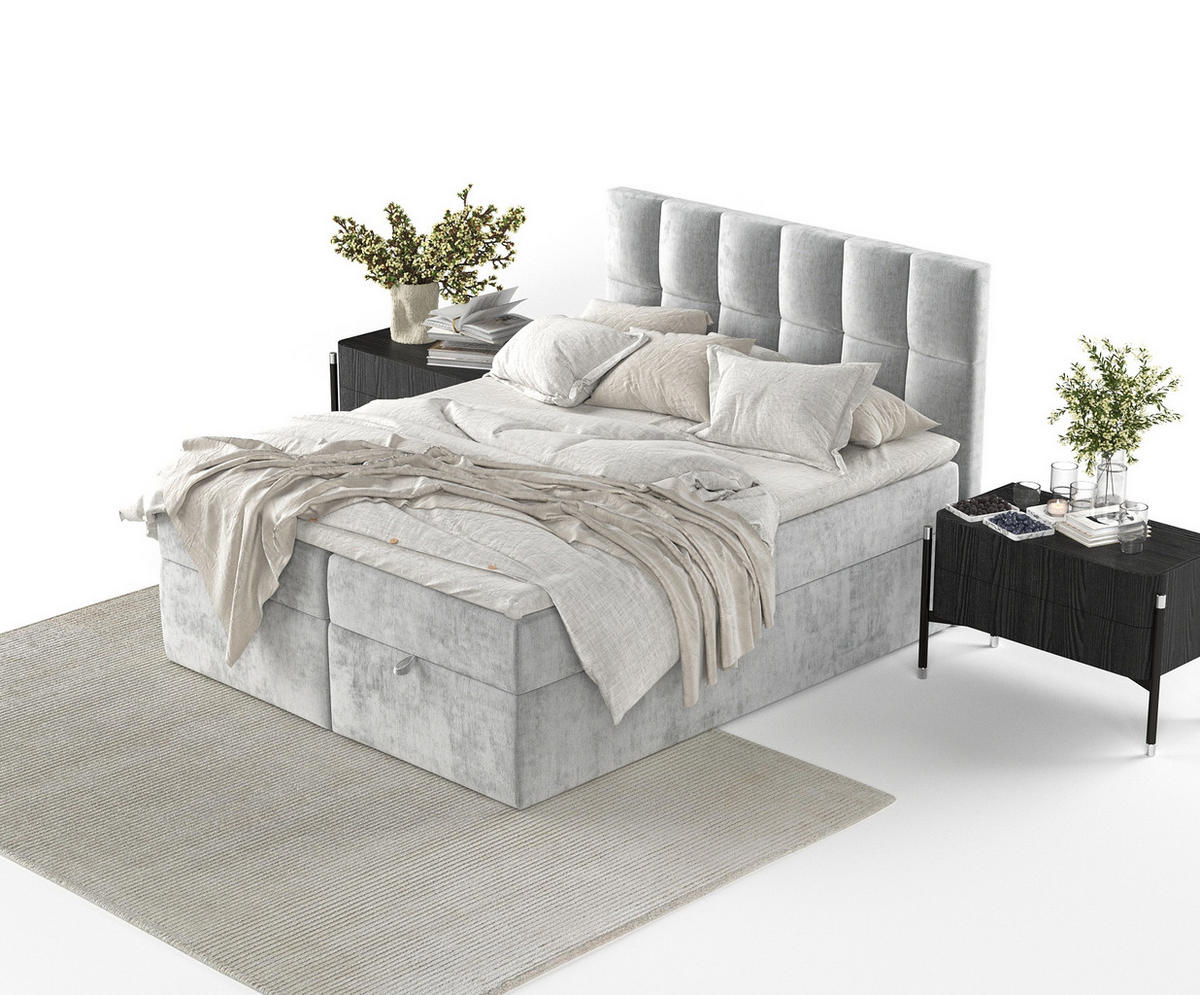BOXBETT Essence Hellgrau 160/200 cm - Hellgrau/Schwarz, Holz/Holzwerkstoff (160/200cm) - Maison de Reve