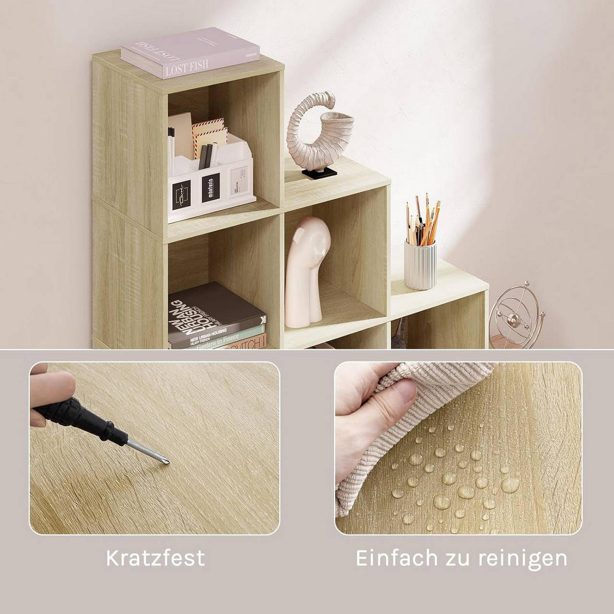 REGALE Bücherregal mit 10 Fächern, Würfelregal, Helle Eiche - Eichefarben, Holzwerkstoff (120/120/30cm) - Woltu