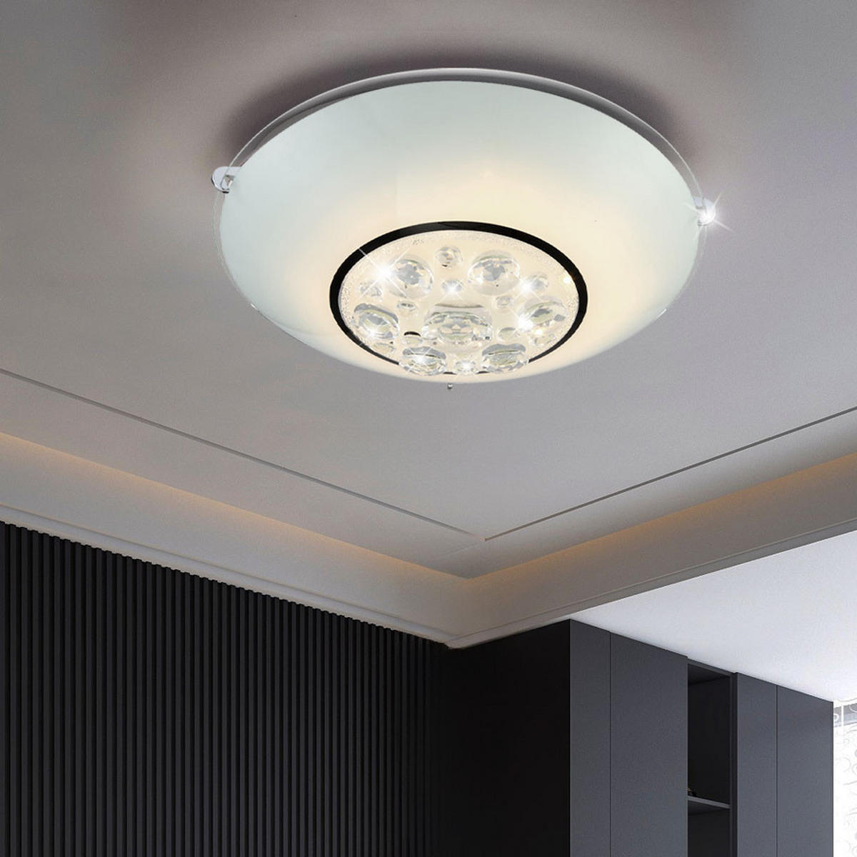 LED DECKENLEUCHTE Metall Kristalloptik Silber - Silberfarben, Glas (25/25/10cm) - Globo Lighting