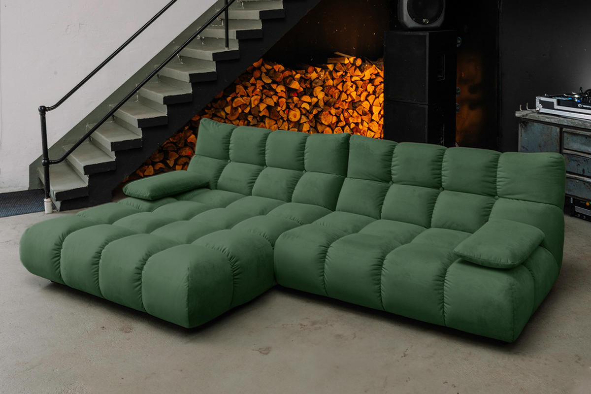 ECKSOFA VIVIEN Smaragdgrün Velvet - Smaragdgrün/Schwarz, Kunststoff/Textil (290/178cm) - KAWOLA