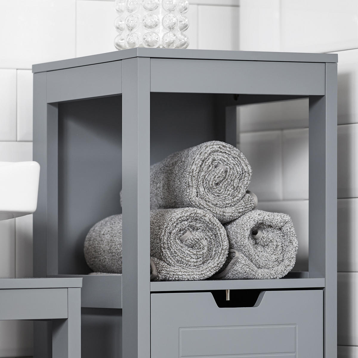 BADEZIMMERSCHRANK Grau - Grau, Holzwerkstoff (30/90/30cm) - SoBuy
