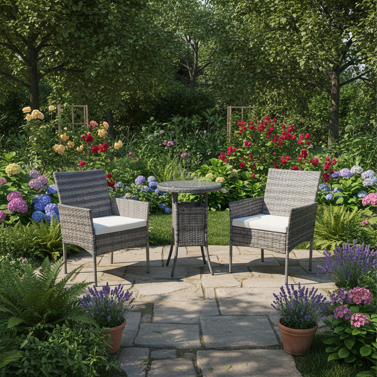 3-TLG.GARTENMÖBEL-SET - Grau, Glas/Kunststoff - Relaxdays