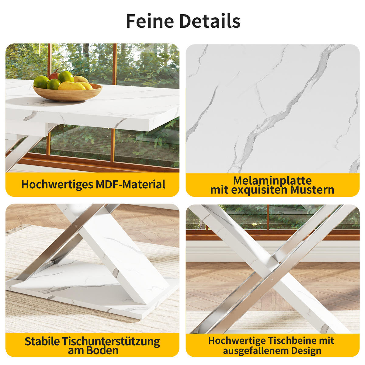 ESSTISCH Weiß 157/75/76.4 cm - Weiß, Holz/Metall (75/157/76.5cm) - Urban Meuble